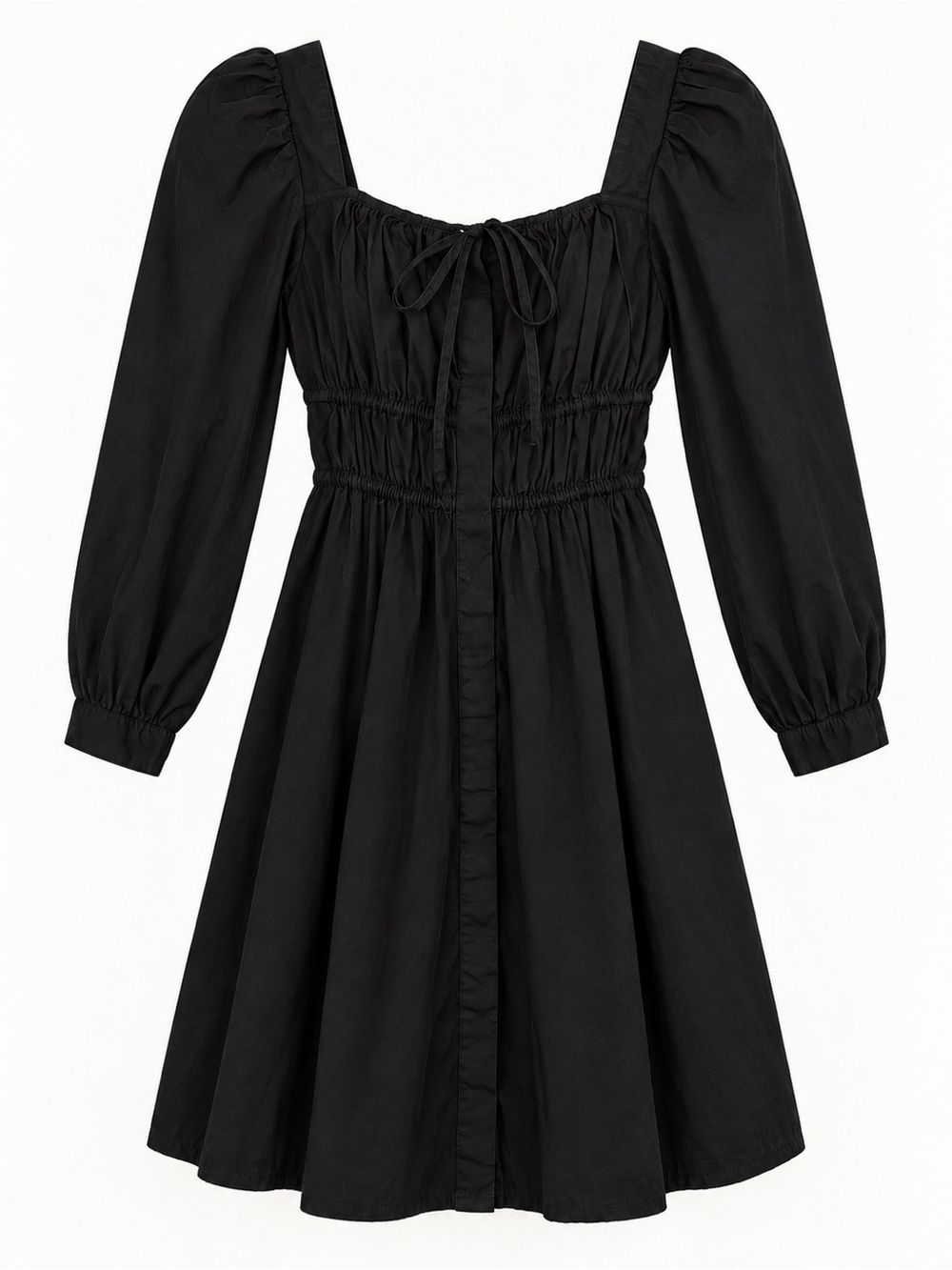 J.Crew Black Square Neck Ruched Mini Dress Puff Sleeve Size 00